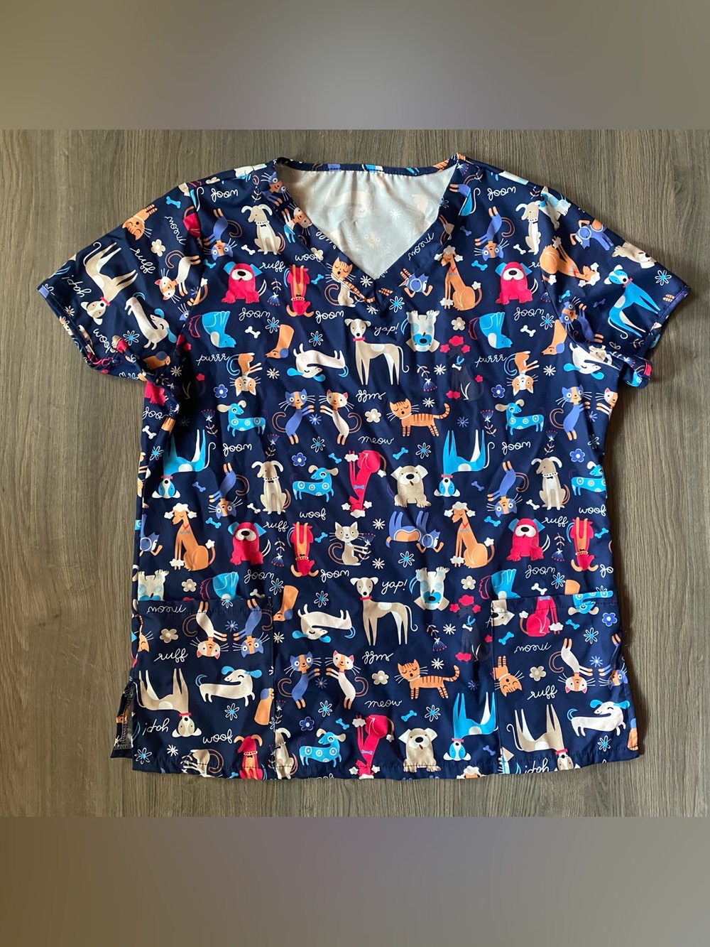 Kids Navy Dog & Cat Print Scrub Top - Cute Pet Pattern